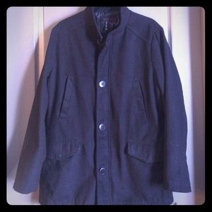 Black wool winter coat. Men's large.
