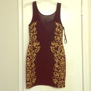 Black & Gold Mini Dress, Back Zipper