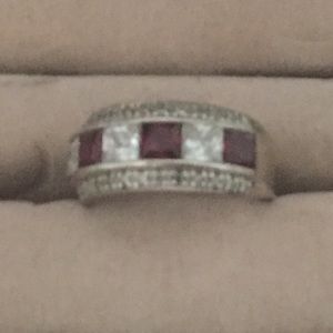 Silver  garnet and diamond ring