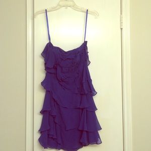 Flower Detail Ruffle Blue Strapless Dress