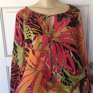 Anne Klein tropical long sleeve blouse