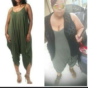 Olive Harem Jumpsuit NWOT