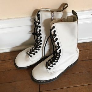 Women's Dr. Martens lace up mid-calf white boots