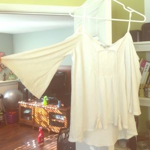 White, boho, cut out shoulder top