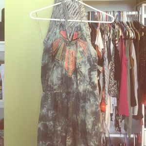 Tie dye, embroidered maxi dress