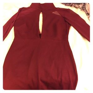 Long Sleeve Burgundy mesh dress