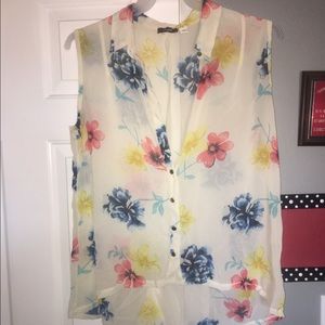 Floral sheer button up blouse