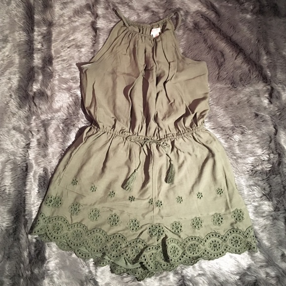 Olive green embroidered romper