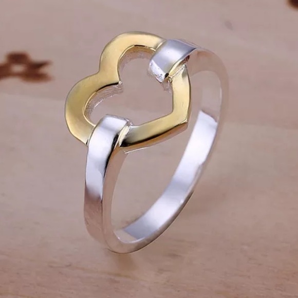 Sterling Silver with mixed gold heart ring - Picture 2 of 3