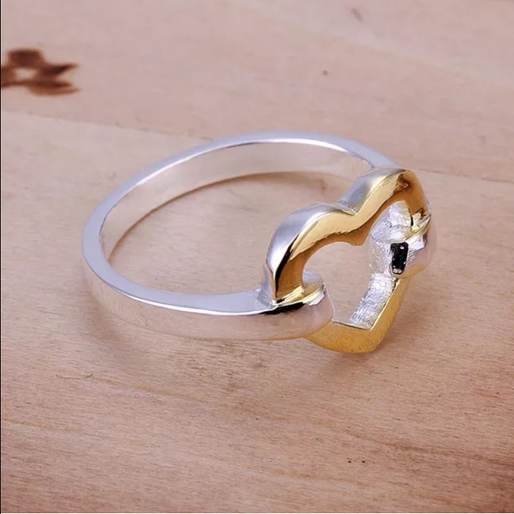 Sterling Silver with mixed gold heart ring - Picture 3 of 3