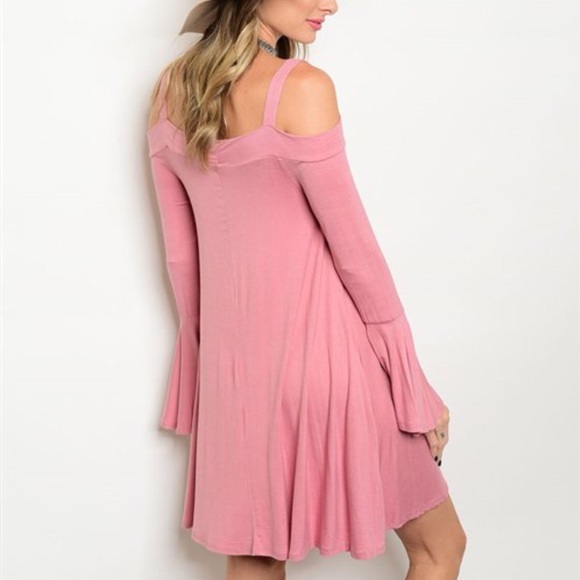 🚨LAST 1🚨 Pink Cold Shoulder Dress Bell Sleeves - Picture 3 of 3