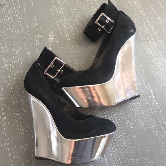 Bebe black suede wedges