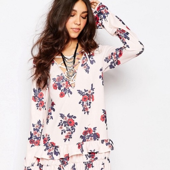 ASOS Rokoko Floral Dress with Lace Up Detail