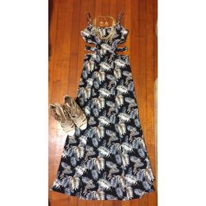Cutouts Leaf Maxi Slit Dress