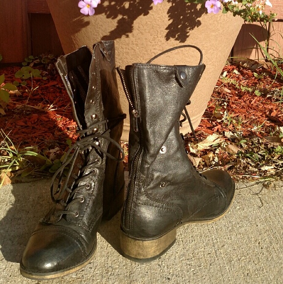 Steve Madden black leather Combat Boots