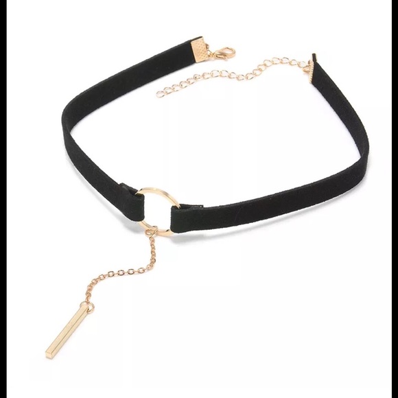 Choker collar velvet black chain charm stylish - Picture 2 of 4