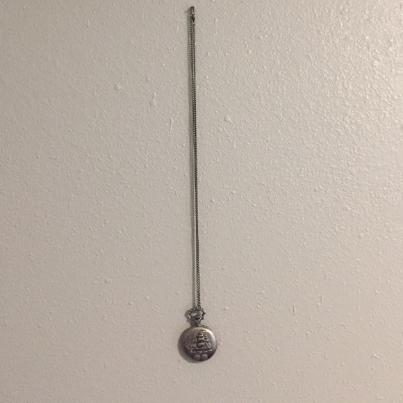 Long silver ship stopwatch necklace!