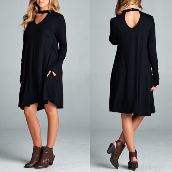🆕LONDON solid shift dress w/ pockets - BLACK - Picture 2 of 2