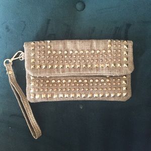 Bebe linen studded flap clutch