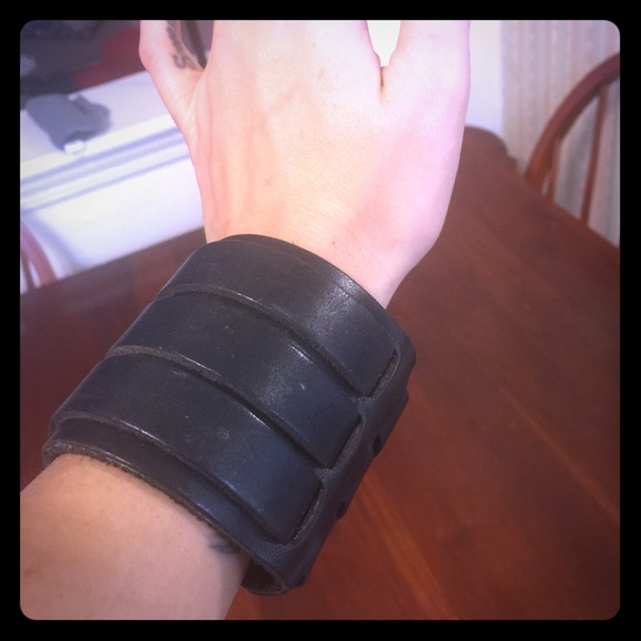 Black Leather Buckle CUFF Bracelet