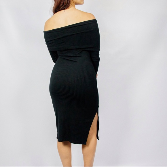 LAST 2  • Black Foldover Midi Dress - Picture 2 of 3