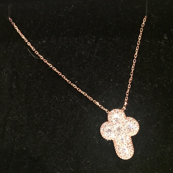Rose Gold Colored Pave Simulated Crystal Cross