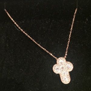 Rose Gold Colored Pave Simulated Crystal Cross
