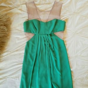 BCBG Emerald & Nude Mesh Cut Out Dress EUC