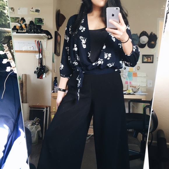 Navy Flower Printed Cardigan