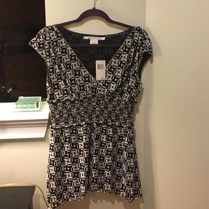 NWT-Max Studio beige/black print top.