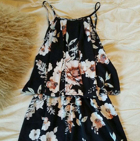 Low Back Black Floral Romper Jumper EUC