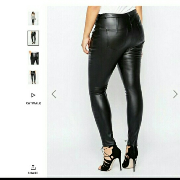 ASOS black leather look skinny pants, US 14/UK 18