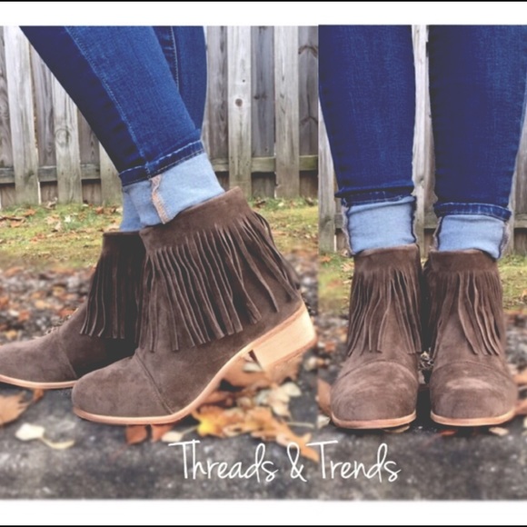 Suede Mocha Fringe Booties - Picture 3 of 4