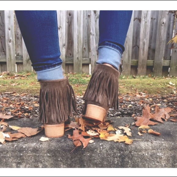 Suede Mocha Fringe Booties - Picture 4 of 4