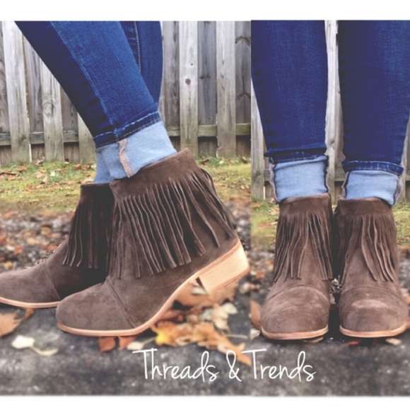 Suede Mocha Fringe Booties - Picture 2 of 3