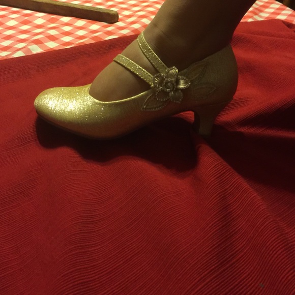 Mary Jane nude, gold pageant shoes