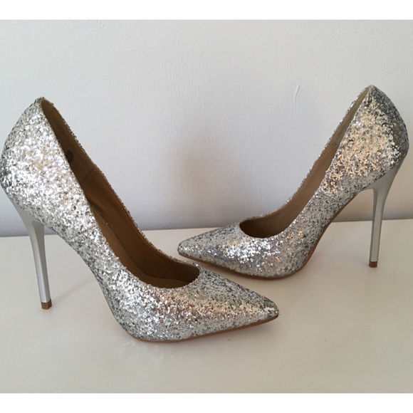 Silver Glitter High Heel Pumps - Picture 2 of 4