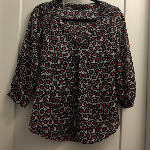 Red white and blue sheer blouse The Limited