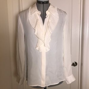 Theory Silk Chiffon Ruffle Front Long sleeve Shirt