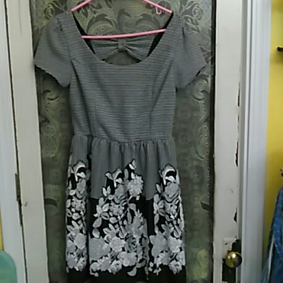Pin striped and floral print dress