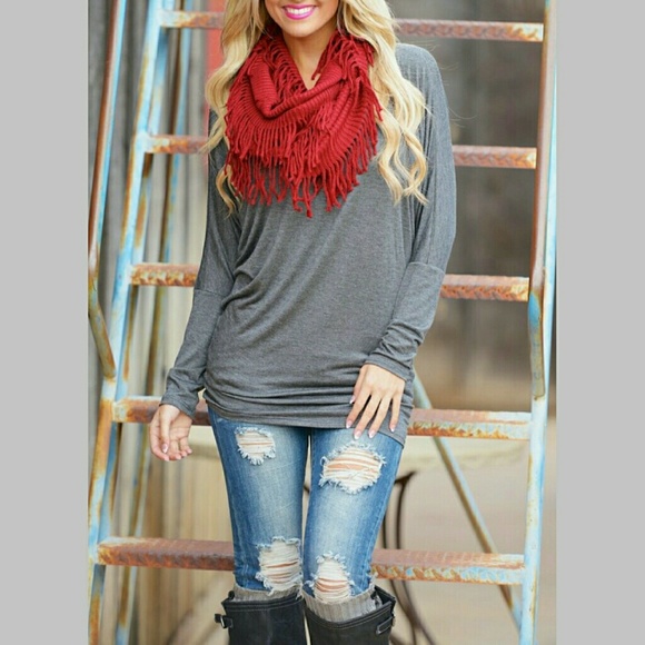 New Charcoal Gray Long Sleeve Dolman Top