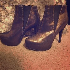 Never Worn- Gold shimmer/black high-heel booties