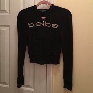 Bebe black hooded zipper down sweat jacket