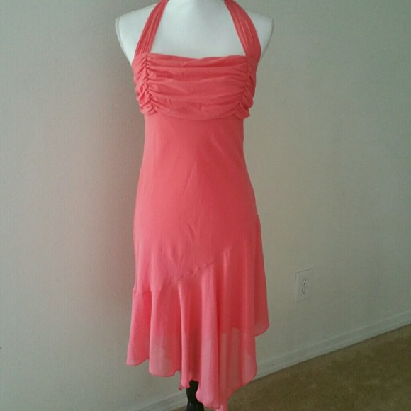 Coral pink halter dress