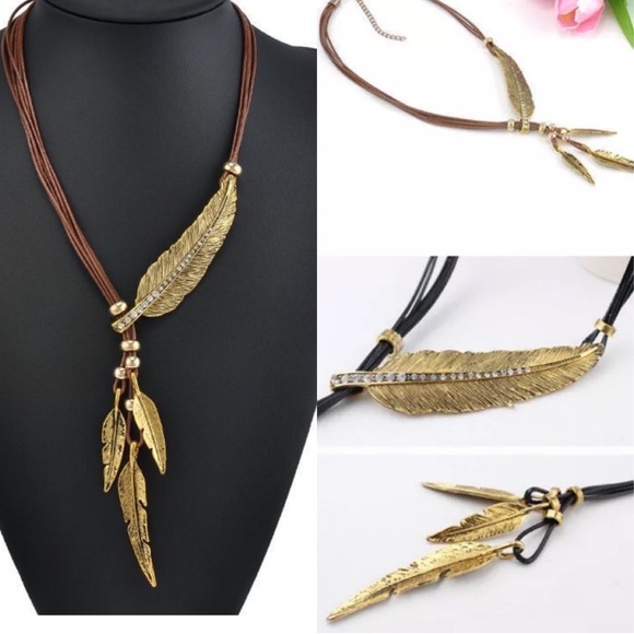 FINAL ONE LEFT NEW Feather Cord Necklace Gift Boho - Picture 2 of 3