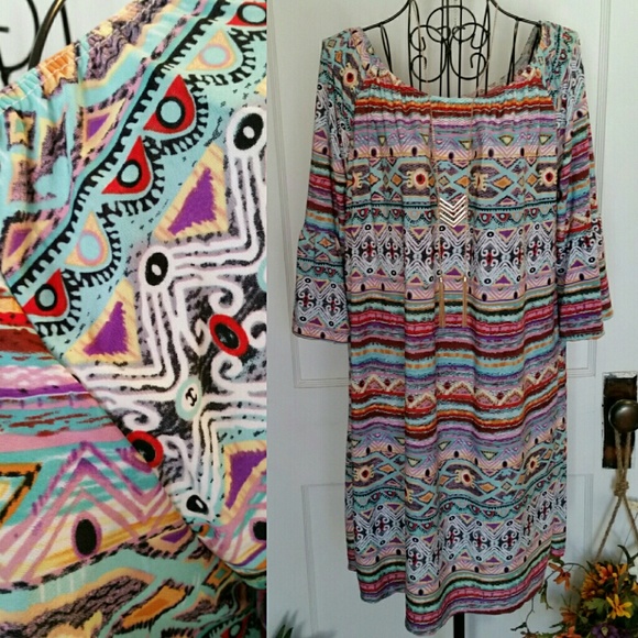 Tribal Off Shoulder Dress - Picture 2 of 6