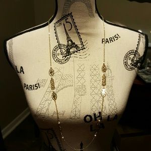 Faux gold and pearl long necklace