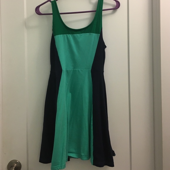 Blue and green fit & flare cotton dress