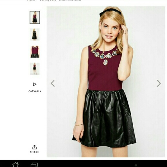 Darling leather look embellished neck dress , XL