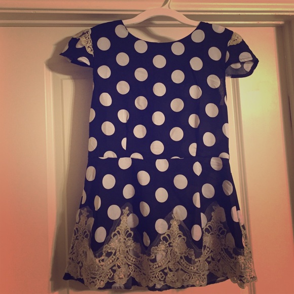 LIKE NEW- polka dot peplum blouse with gold detail - Picture 1 of 4